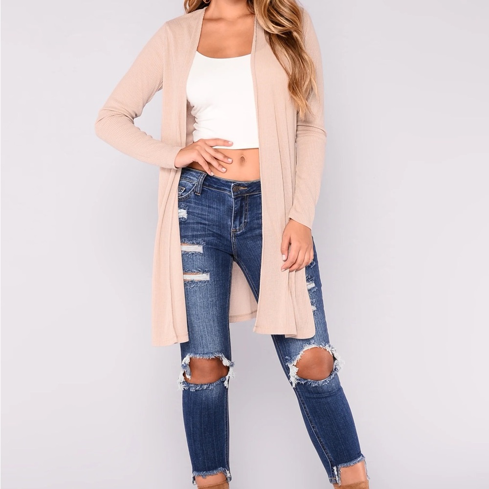 Beige Long Open Cardigan